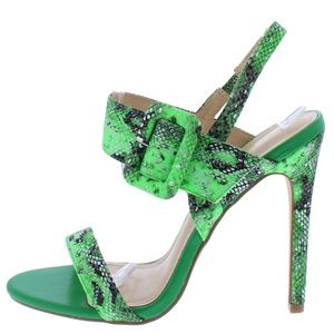 Neón Green Snakeskin Cut Out High Heel Ankle Strap Sandals